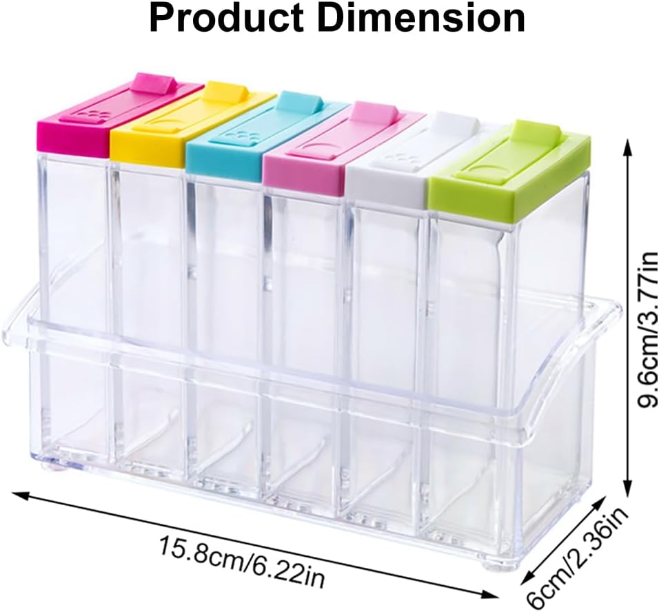 12 PCS Colorful Spice Shaker Jars, Salt and Pepper Shakers Set, Seasoning Shaker Boxes Condiment Set, Anberky Plastic Spice Dispenser Case Clear Seasoning Storage Container Bottle with Lid & Tray (#B) image 2