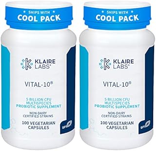 Klaire Labs Vital-10 Probiotic - Immune & Digestive Support Supplement 5 Billion CFU 10 Species with Lactobacillus, Bifidobacterium & Streptococcus, Hypoallergenic & Dairy-Free (100 Capsules, 2 Pack)