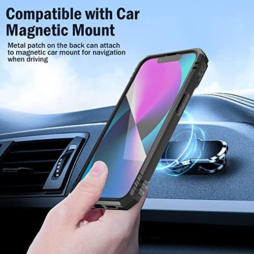 Giolus for iPhone 13 6.1" Case with 2 Pack Screen Protector Slide Camera Cover, 360°Ring Holder Military Grade Protective Silicone Shockproof Tough Hard Armour Phone Cover for iPhone 13, Black