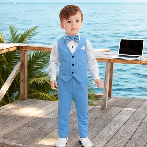 Yilaku Boys Suits Ring Bearer Outfit Toddler Suits with Vest+Shirt+Pants Sets Kids Dress Clothes for 18 Months-9 Years2