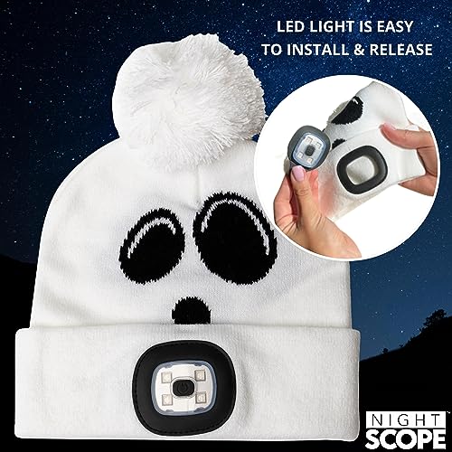 Kids LED Rechargeable Halloween Knit Beanie Head Lamp Hat for Boys and Girls - Pumpkin2