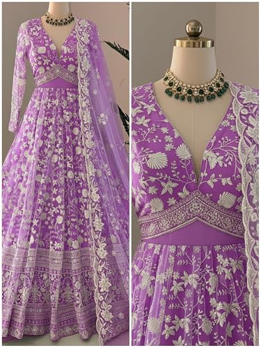 Image of Women's Net Embroidered Semi-Stitched Gown Cross Gown-New