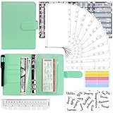Mlife Ring Binder Set - 28pcs Leather Notebook Budget Binder with Clear Cash Envelopes,Budget Sheets and Label Stickers,Cash Organizer Money Saving Binder for Travel and Diary Green