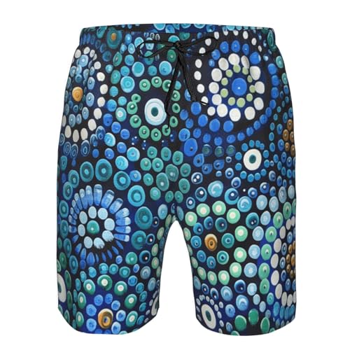 Men's Quick Dry Swim Shorts Traditional Aboriginal Dot Art Abstract Blue Green Beach Trunks with Pockets3