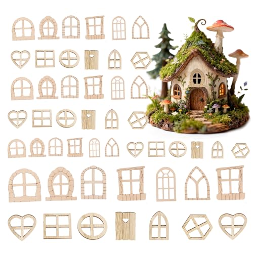 50Pcs Doll House Windows Doors Craft Kit, 12 Styles Fairy