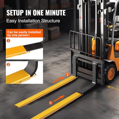 VEVOR 2er-Set Gabelverlängerungen 2440 mm Zinkenverlängerung 1,815 Tonnen Tragfähigkeit Gabelzinken Q235 Kohlenstoffstahl einteiliges Design Palettengabelverlängerung Kompatibel mit 106 mm Gabeln