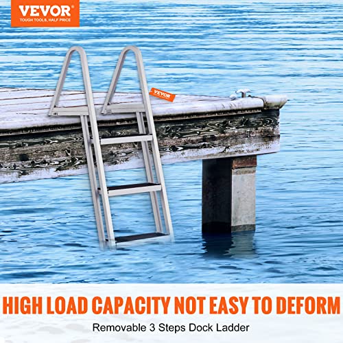 Vevor Dock Ladder, Removable 3 Steps, 350 Lbs Load Capacity, Aluminum Alloy Pontoon Boat Ladder With 4'' Wide Step & Nonslip Rubber Mat, Easy To Install For Ship/Lake/Pool/Marine Boarding #TOP1