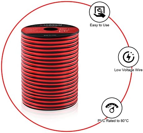 VIABRICO 14AWG 100FT Electrical Wire Cable 2 Conductors Red Black Cable Hookup LED Lighting Strips Flexible Wire Extension Cord 14 Gauge Copper Clad Aluminum Copper Wire 12V/24V DC Cable — view 2