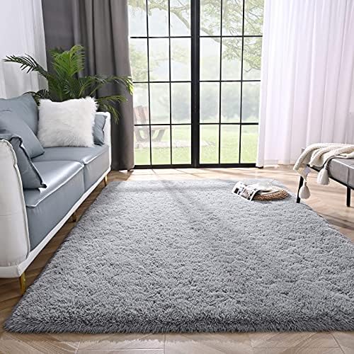 Lascpt Area Rugs for Living Room, Super Soft Fluffy Fuzzy Rug for Bedroom, Grey Furry Shag Rug 3×5, Plush Carpet Home Decor for Girls Kids Dorm Room, Accent Indoor Non-Slip Cute Baby Nursery Rug
