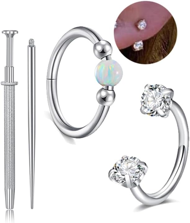 MODRSA Silver Cartilage Earrings for Women Helix Piercing Jewelry Opal Hoop Earring Small Tragus Helix Cartilage Hoop Second Hole Earrings for Women Septum Ring 18g Horseshoe Nose Ring Hoops 8mm