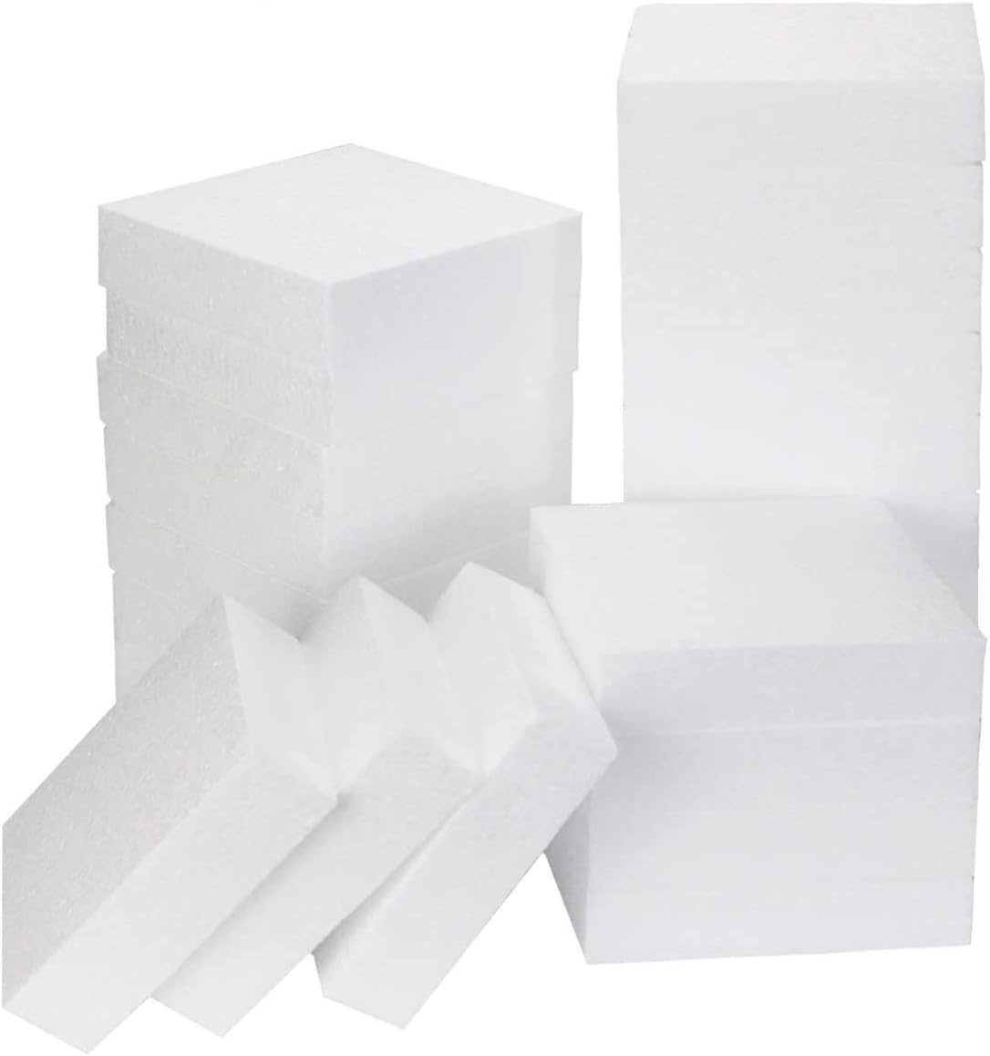 24Pack Premium Polystyrene Foam Board, White Square Polystyrene Foam Block, Smooth Craft Bricks for Sculpture, Modeling, DIY Arts and Sculpture,Kids Class, Floral Arrangement, 4 x 4 x 1Inches