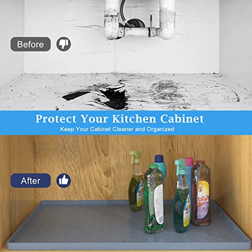 Apeso Under Sink Mats For Kitchen Waterproof, 34" X 22" Silicone Under Sink Liner With Drain Hole, Hold Up To 2.3 Gallons Liquid, Kitchen Bathroom Cabinet Mat, Protector For Drips Leaks Spills Tray #TOP1
