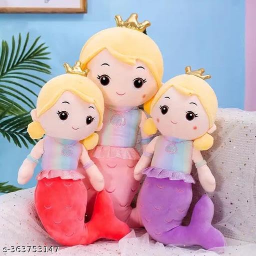 Image of Cute Plush Toy for Kids | | Soft Toys | Birthday Gift for Girls /Wife, Boyfriend /Husband, Soft Toys for Girls, Baby Toy (Random Color) Pack of 1 (Mermaid Princess Plush Doll (Red))