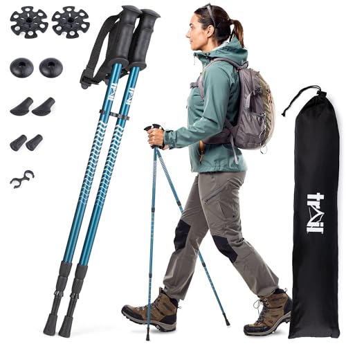 Image of Trail Telescopic Walking Poles 2 Pack – Adjustable Twistlock Design, Lightweight Aluminium Trekking & Hiking Sticks, Steel Tips with Mud, Snow, Rubber & Boot Attachments for All-Terrain Use, 65–135cm