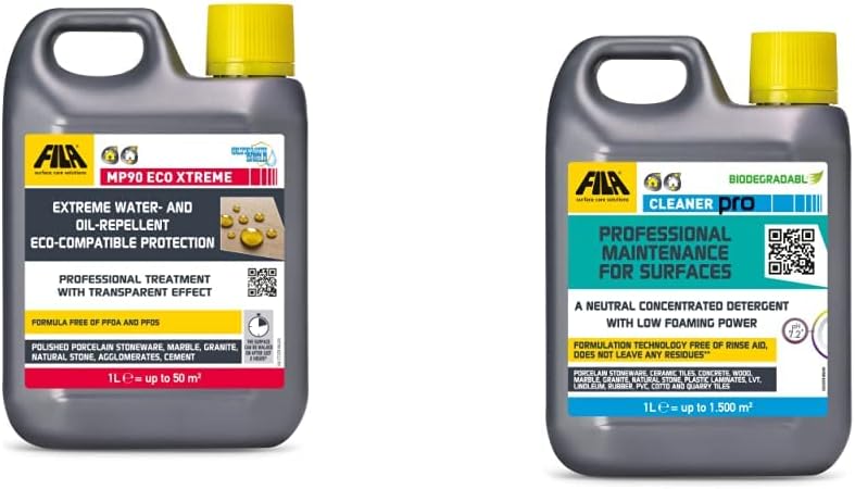 MP90 Eco Xtreme, Protective Agent for Stone, Marble, Quartz, Granite, Concrete, Polished stoneware & CLEANER PRO, Concentrated Neutral Detergent - Up to 40 Washes, 1L