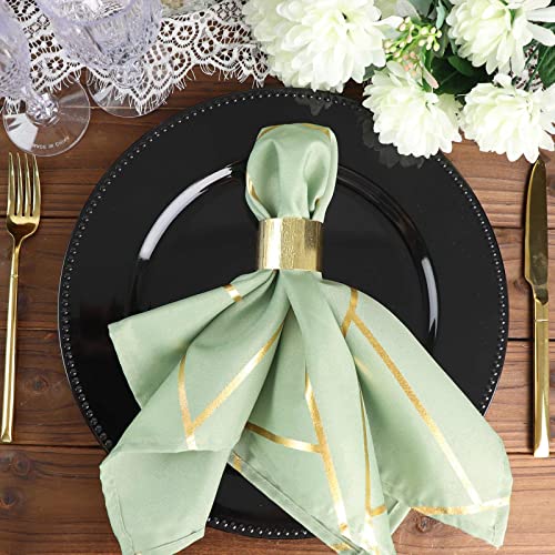 Efavormart 5 Pack | 20"X20" Modern Sage Green Polyester Linen Dinner Napkins With Gold Foil Geometric Pattern #TOP4
