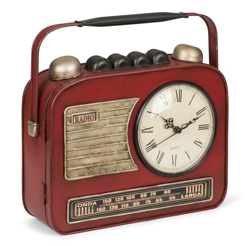 MIJOMA Schlüsselkasten Retro-Radio mit Uhr 28x29x7 cm – Metall...