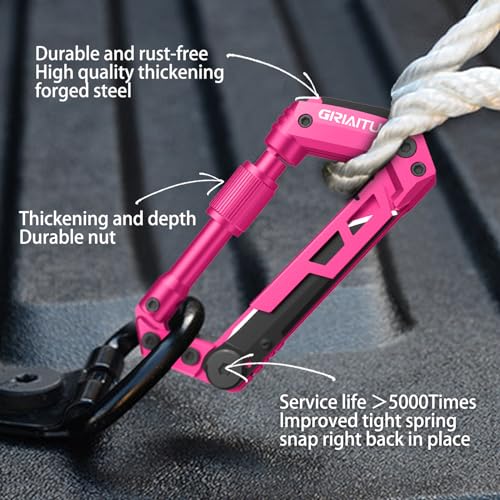 Image of Multitool Carabiner with Pocket Knives, EDC Carabiners, Folding Serrated Knife, Can Bottle Opener, Rope Cutter, Screwdriver, Keychain Knife for Camping Hiking, Gifts for Women /Men (Pink)