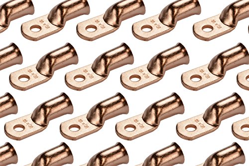 TEMCo 50 Pack Bare Copper Welding Battery Cable Ends, Lugs Terminal 1/0 AWG 1/4" Hole (6 AWG to 1/0 AWG Options Available)