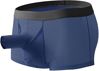 Mens Dual Pouch Underwear Bulge Boxer Briefs Separated Pouch See-through Redundant Prepuce Physical Therapy Trunks