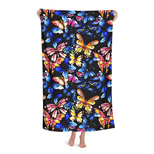 Toallas de playa de microfibra de mariposa de acuarela voladora de gran tamaño, manta de playa suave, absorbentes, de secado rápido, toallas de piscina, toallas de playa, de viaje para niños y adultos Cover