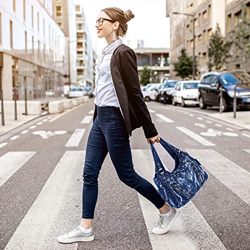Image of Designer Denim Handbags for Women Hobo Tote Bag Crossbody Denim Purses Blue Jean Shoulder Bag