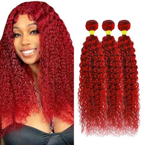 Red Bundles Human Hair Water Wave Bundles 32 32 32 Inch Unprocessed Brazilian Virgin Remy Hair Wine Red 3 Bundle Burgundy Water Wave Human Hair Extensions for Women 50 Gram Per Bundle