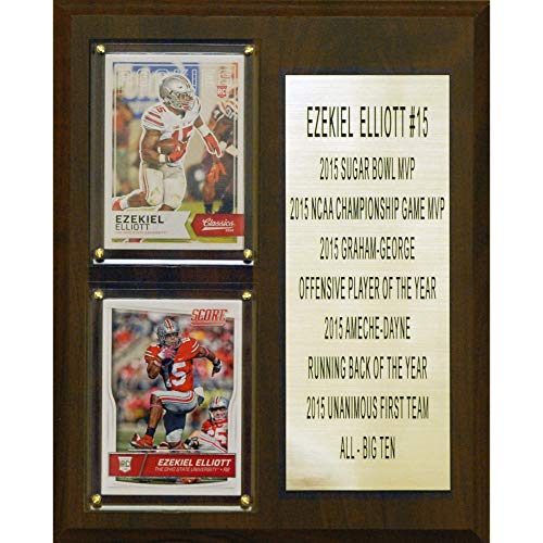 C&I Collectables NCAA Ohio State Buckeyes Men's Ezekiel Elliott Two Card Stat Plaque, Brown, 8"X10"