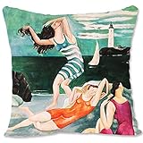 figurine baigneuse art deco  BONNIU Housse Coussin Decoratif 45X45 cm Protège Oreiller Velours Zippé Humaines Art Deco - Peintures Cubistes Célèbres - 1918 Baigneuses B5406