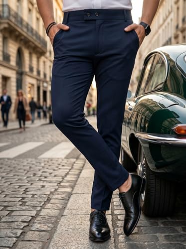 Image of erke Men's Slim Fit Formal Trouser with 4-Way Stretch | Lycra Blend Wrinkle Resistant Office Chinos for Men | Mid Rise Tapered Trousers for Men