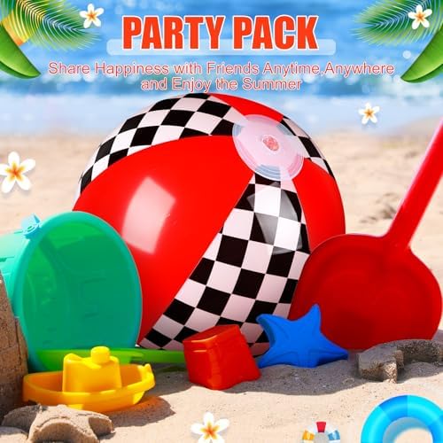 Hollowfly 4 Pack Black White Red Beach Balls 11.8" Checkered Flag Themed Inflatable Beach Ball Bulk Race Car Birthday Party Supplies for Summer Pool End of the Year Decoration Favor — view 5