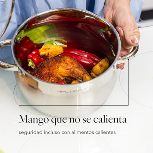 Miniatura 8 de Florina Cacerola De Acero Inoxidable 4,8 L 22 Cm I Ollas Cocina Con Tapa De Cristal Oliver I Apto Para Lavavajillas I Olla Para Pasta, Sopas I Ideal Para Todo Tipo De Cocinas, Incluyendo Inducción