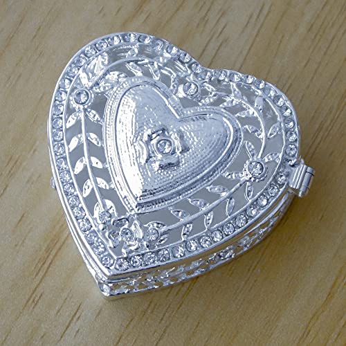 Sevenbees Decorative Heart Box For Women Or Girls - Silver Hinged Trinket Box With 2 Hearts And Flower Design - Perfect Jewelry Box Gift #TOP8