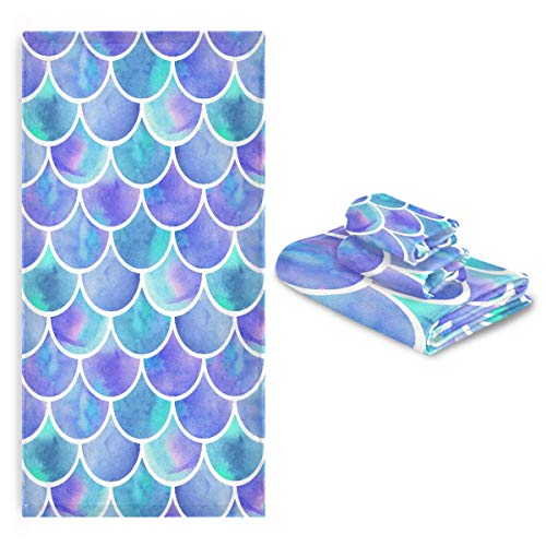 Mermaid Scales Bathroom Towels Set Of 3 Magic Rainbow Scale Bath Hand Towel Soft Washcloth Beach Face Guest Towel Kitchen Tea Dish Towels Housewarming Gifts #TOP13