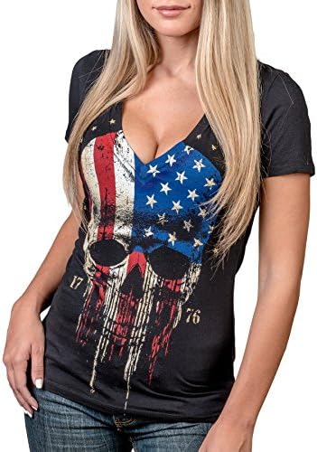 Wornstar Women's Americoma Deep VNeck T-Shirt X-Large Black