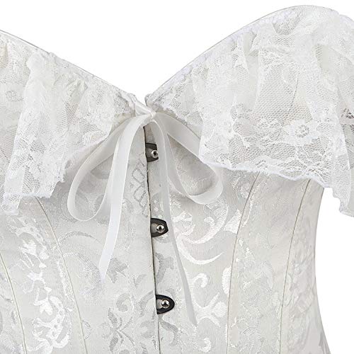 nvIEFE Women's Bustier Top Corset Bodyshaper Sexy Gothic Lace Up Floral Overbust Waist Trainer Slim Elastic Shaping Bodysuits Plus Size Lingerie (White Short Sleeve Corset, S) steampunk buy now online