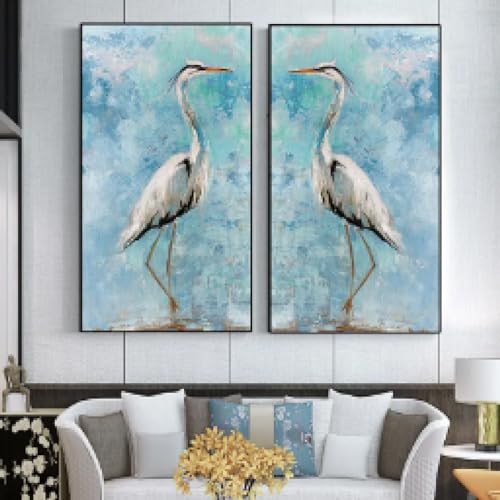 Art mural de héron bleu KEBIA grand format 90x180 cm sur toile