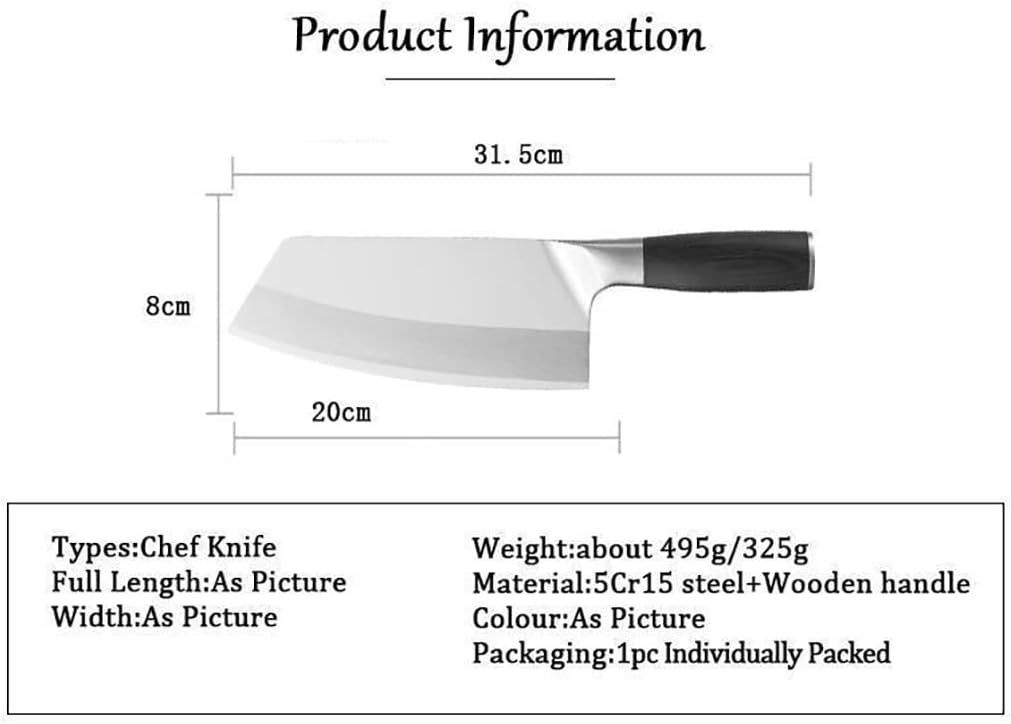 Meat Cleaver Knife, Kitchen Chef Knife Professional 5cr15 Stainless Steel Kitchen Knife Wooden Handle Chopper Slicer For Home Cooking Cleaver Knife (Color : Knife B)