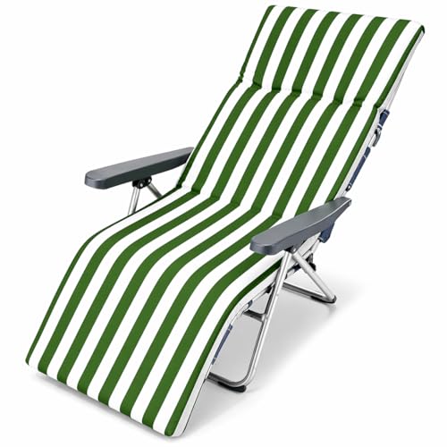 MORE FREE-Cojín Tumbona Colchón Tumbona Acolchada Classic Texturas Colchóneta para Tumbona Exterior Funda de Loneta con Cremallera Lavable Cojín Acolchado de Fibra (Verde, Pack 1 【180x55x8cm】)