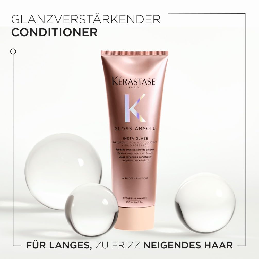 Kérastase Gloss Absolu Pflegeset mit Bain Hydra-Glaze Shampoo (1x250ml) und Fondant Insta Glaze Conditioner (1x250ml) für langes, zu Frizz neigendes Haar, Mit Hyaluronsäure, Glykolsäure & Wildrosenöl