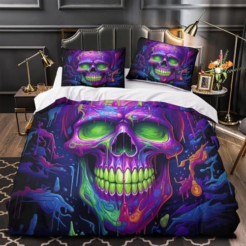 Parure de lit vibrantpainted Neonskull microfibre 3 pièces douce - 2