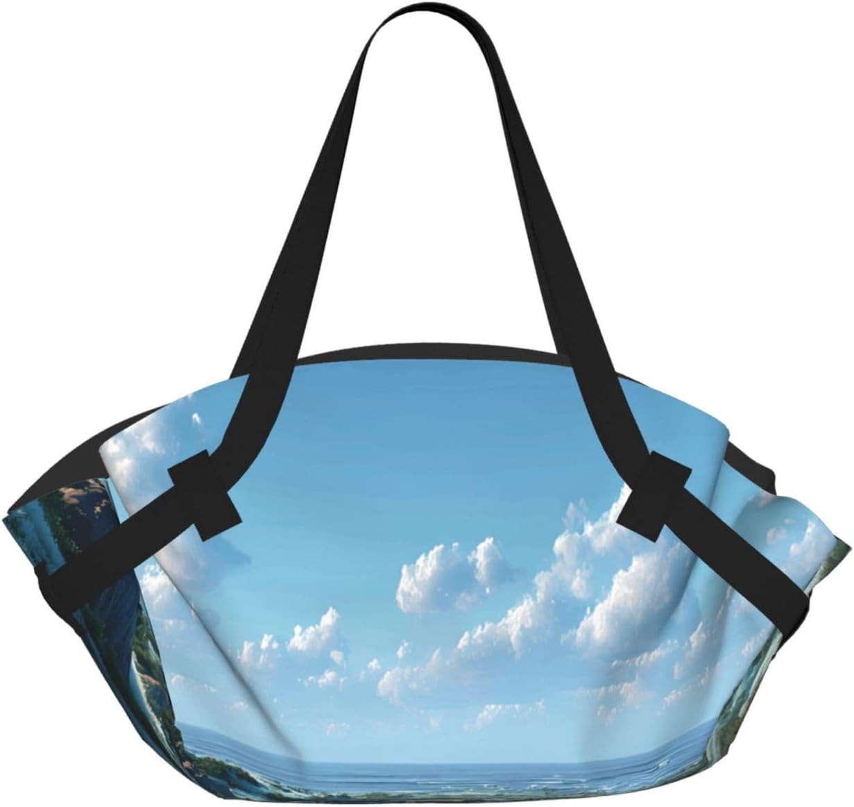 Foldable Camping Bag for Outdoor Picnic Beach Use Comfortable Light with Unique Exquisite Blue and White Grassland Print