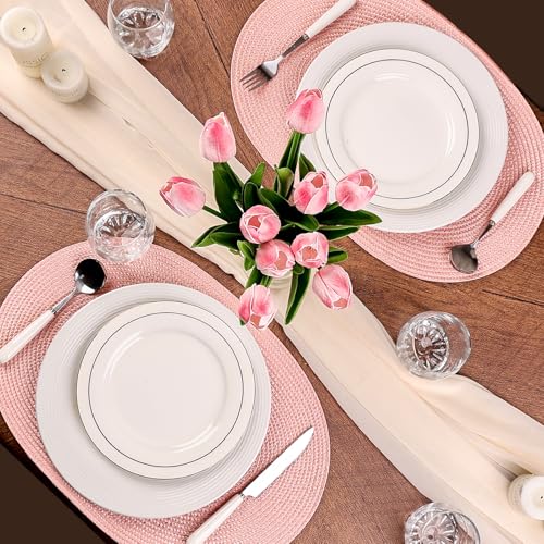 AHHFSMEI Placemats Set of 6 for Dining Table Washable Woven Non-Slip 18x12 inches Placemat Heat-Resistant Durable Table Mats for Dining Table Easy to Clean(Pink) by AHHFSMEI - Used condition - Image 7