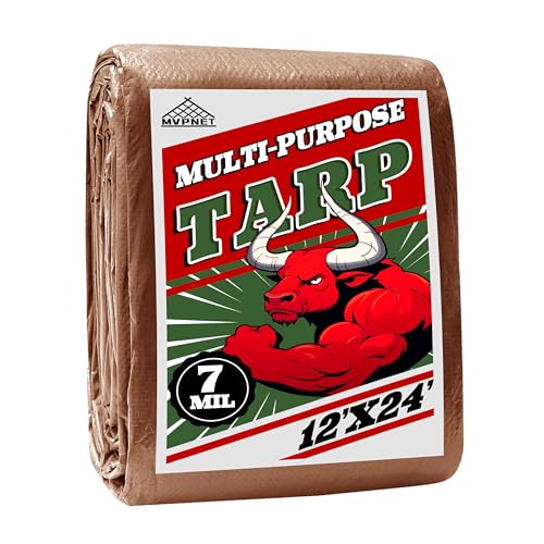 MVPNET 12x24Ft 7mil Waterproof Tarp Reinforced Edges Grommets, Green/Brown