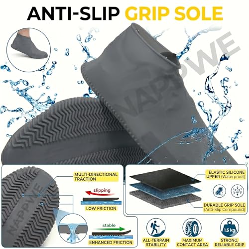 Image of Shoe Cover for Rain Waterproof, Silicone Shoe Covers Waterproof Reusable, Non Slip Rain Shoe Covers for Men Women Kids, Waterproof Shoe Covers for Rain (Grey, Medium)