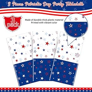 3 Pack Patriotic Tablecloth Decorations for 4th of July Independence Day, Plastic Memorial Day Table Cover Printed with Stars and Fireworks for Patriotic Themed Party Supplies, 54 x 108 Inch 3 Pack Patriotic Tablecloth Decorations for 4th of July Independence Day Plastic Memorial Day Table Cover Printed with Stars and Fireworks for Patriotic Themed Party Supplies 54 x 108 Inch
