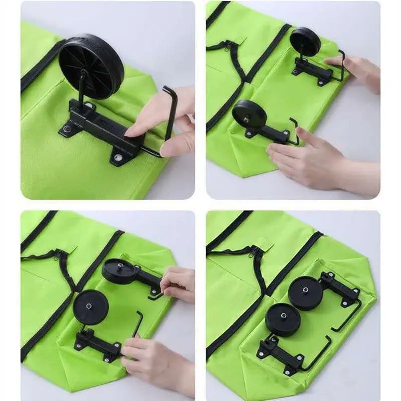 Image of Foldable Shopping Trolley Bag with Wheels, Waterproof Folding Travel Luggage Bag /Vegetable, Grocery, Shopping Trolley Carry Bag, Outdoor Travel Bag for Girls Women Men (Multicolor)