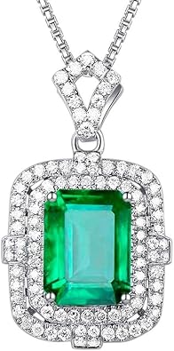 Solid 14K White/Yellow Gold Natural Green Emerald Diamond Pendant Necklace for Women Gift for Birthday, Anniversary, and Mothers Day, Valentines Day