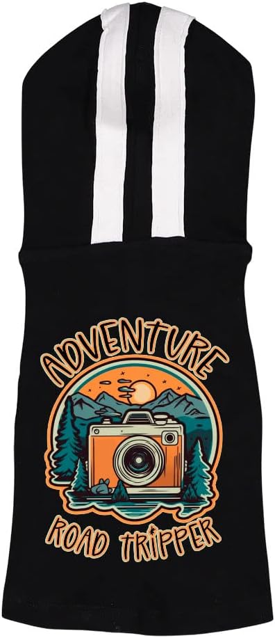 Adventure Road Tripper Dog Shirt with Hoodie - Camera Dog Hoodie - Sunset Dog Clothing - Black White, 2XL