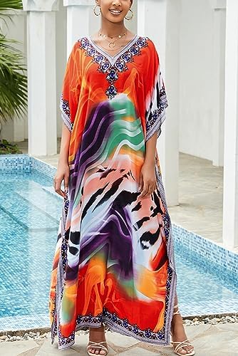 Tie Dye Boho Losse Jurk Dames Zomer Strand Baggy Kaftan Plus Size, Geel, one size